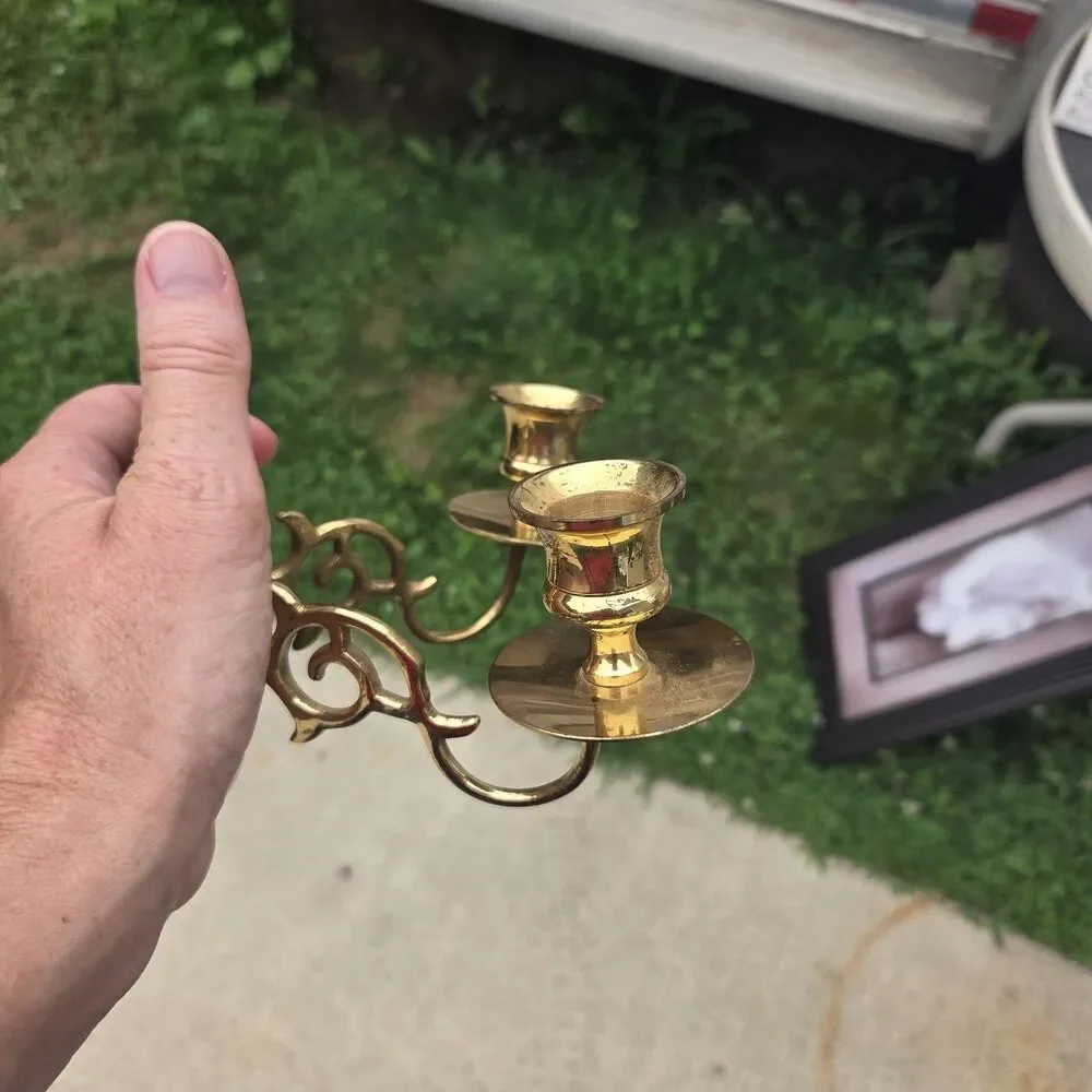 VTG Brass Wall Sconce Double Arm Candle Holder Candelabra Oval Mount